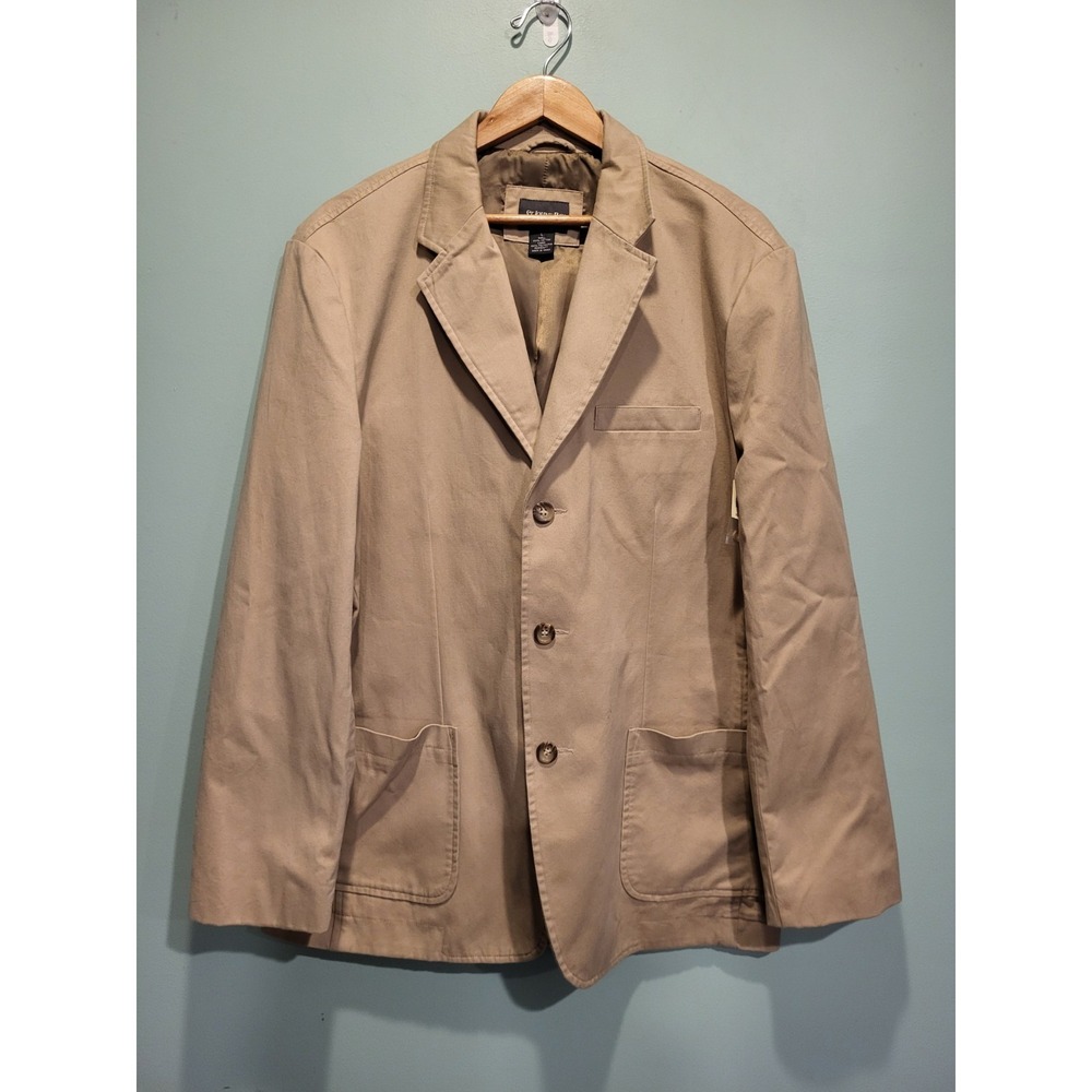 New Mens St Johns Bay Beige Everyday Blazer Cotton Twill Sportcoat Pockets Sz L - Picture 1 of 8